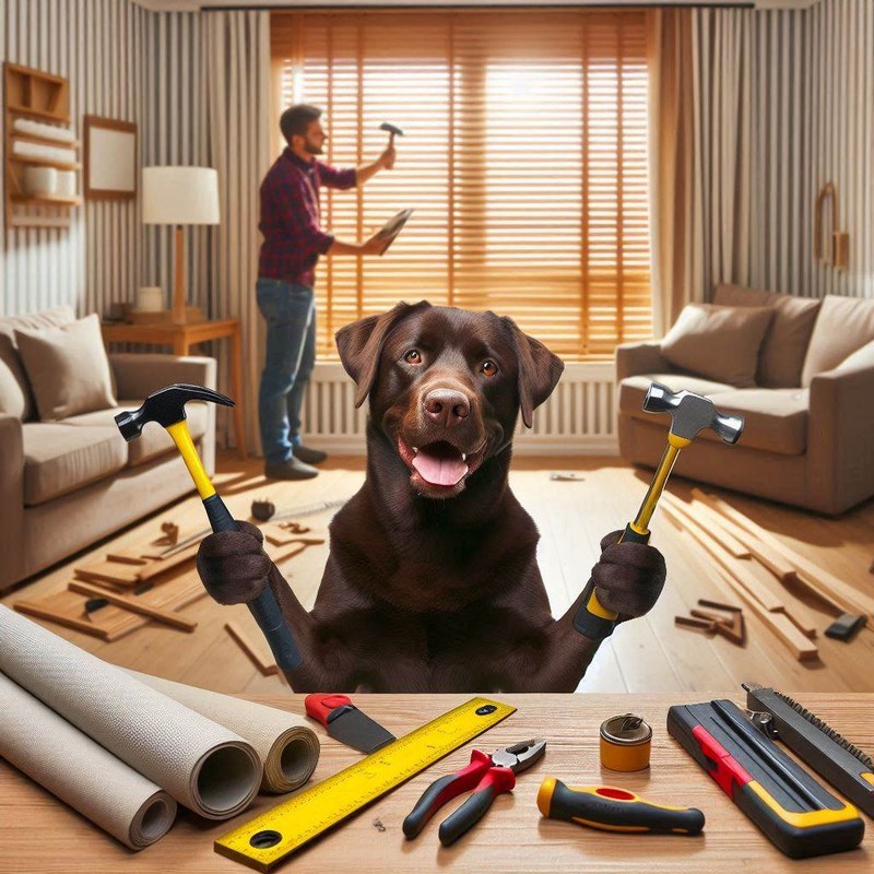 De hond van Eddie en Heidi, druk aan het 'klussen'